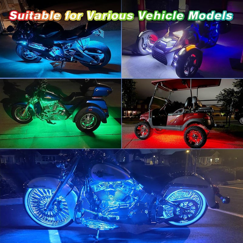 ZONECONA 8PCS Chasing Dreamcolor Motorcycle LED Lights Kit with/APP/RF Remote Brake Turn Signal,RGB+IC Motorcycle underglow LED Strip Lights 12v Waterproof Music Mode Multicolor for Harley Honda Yamaha - Image 5